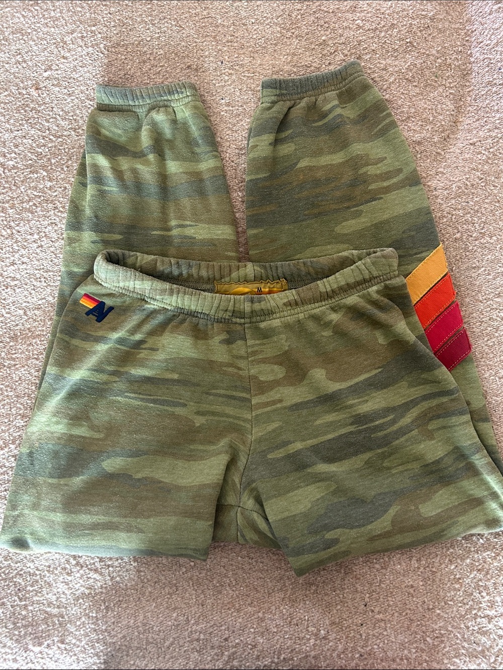 Aviator Nation Camo Sweats with 4 Rainbow Chevron Stripes